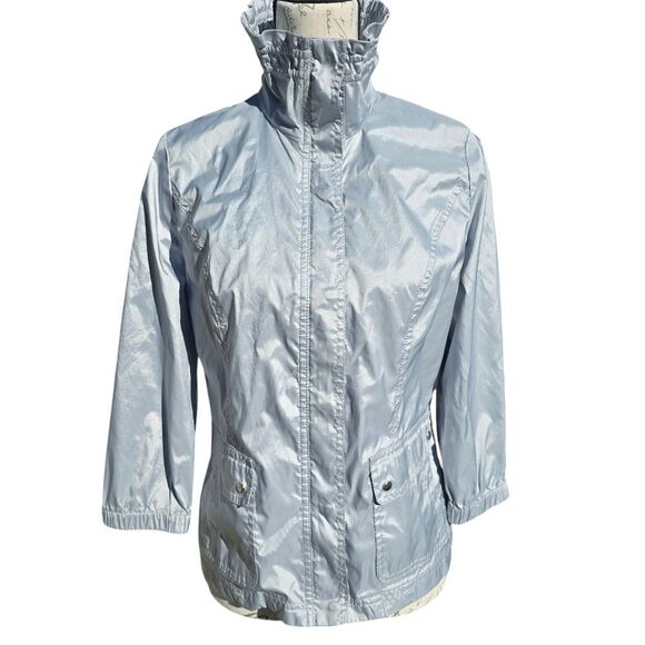 Chico's -923 Metallic Silver Gray Windbreaker Jacket Lightweight 0 /‎ XS / 4 - 6 - Picture 1 of 9